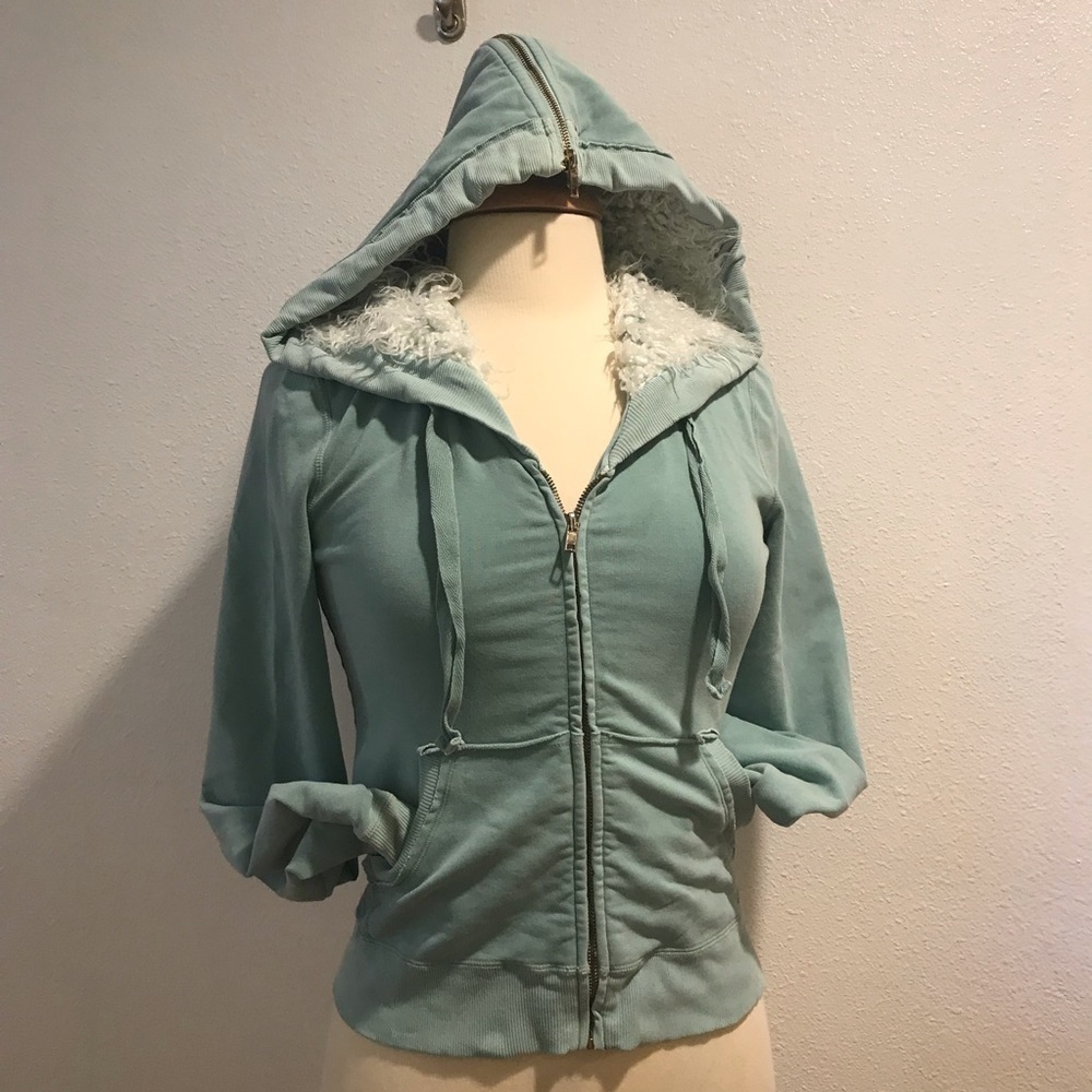Free people factory distress hoody aqua Sz S